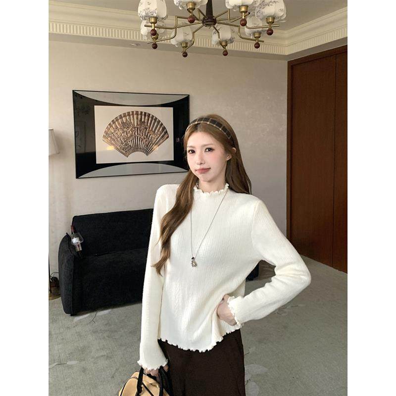 半高领木耳边针织打底衫2025秋冬新款加绒保暖加厚一体绒毛衣女潮,女装/女士精品,毛针织衫,淘宝优惠券,粉丝福利购,淘宝优惠卷