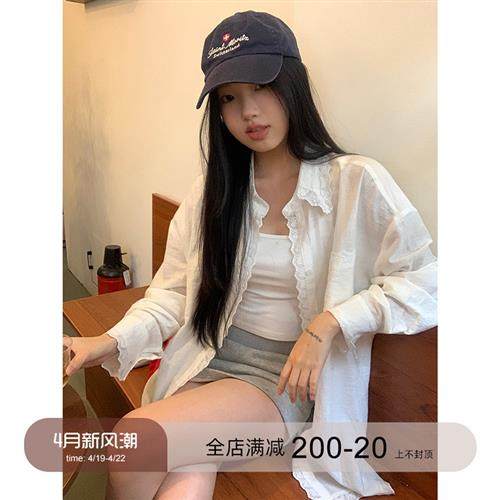 红人馆防晒衬衫女夏款2025新款白色外套上衣气质慵懒风法式小衬衣
