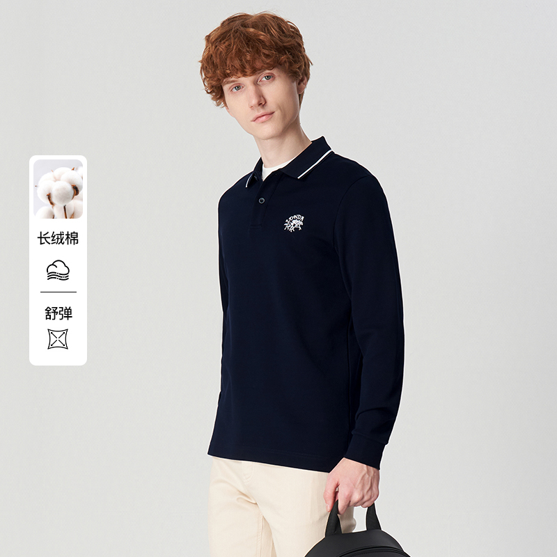 LONDA新款纯棉刺绣长袖polo衫男
