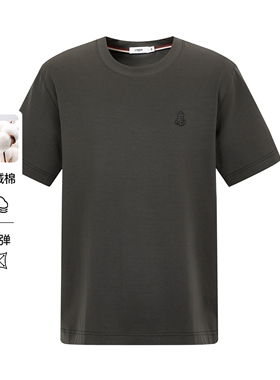 【商场同款】LONDA 伦德马男士长绒棉短袖T恤军绿色刺绣圆领上衣