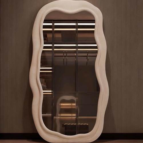 德国轻奢奶油风云朵全身镜中古落地镜家用穿衣镜高级感波浪试衣镜