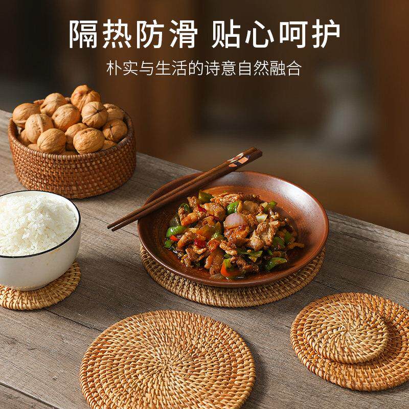 手工藤编水杯垫编织茶壶垫茶道防滑餐垫餐桌垫盘子垫隔热垫三角洲