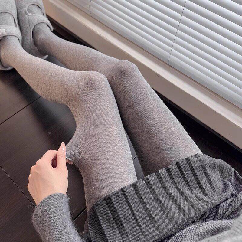 日E本BQZ进口MUJI春秋袜薄底款灰色连裤袜微微透丝女格蕾系棉打袜