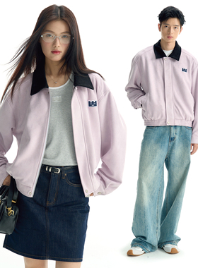 TGWALL「小熊院长」麂皮撞色翻领夹克刺绣宽松简约情侣外套上衣潮