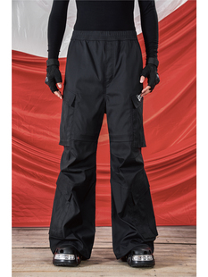 TGWALL高街褶皱宽松喇叭阔腿口袋高腰工装裤男女秋冬抽绳休闲长裤