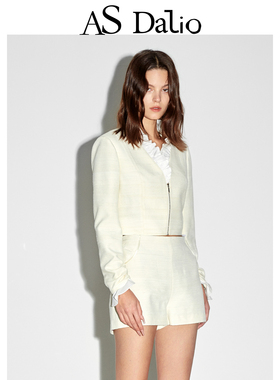 AS DALIO花边领荷叶边柞蚕丝花边上衣袖口抽褶气质短款修身外套女