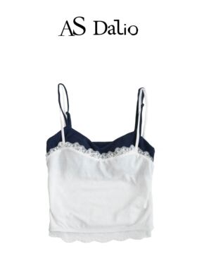 AS Dalio撞色蕾丝拼接背心吊带女带胸垫修身显瘦性感上衣