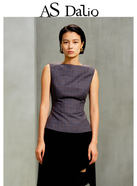 AS DALIO复古灰色格纹羊毛无袖背心收腰立裁高级时髦老钱风上衣