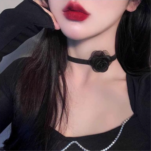 蕾丝颈链玫瑰花锁骨链黑色网红礼服配饰脖圈气质饰品围脖气质项链
