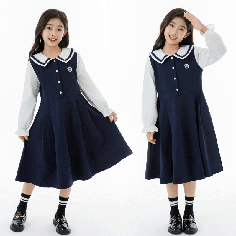 女童简约学院风连衣裙2025秋季新款中大童韩版百搭裙子女孩文艺裙