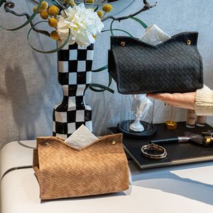 复古纸巾盒做旧质感中古风收纳盒编织纹皮质抽纸盒客厅茶几餐巾纸