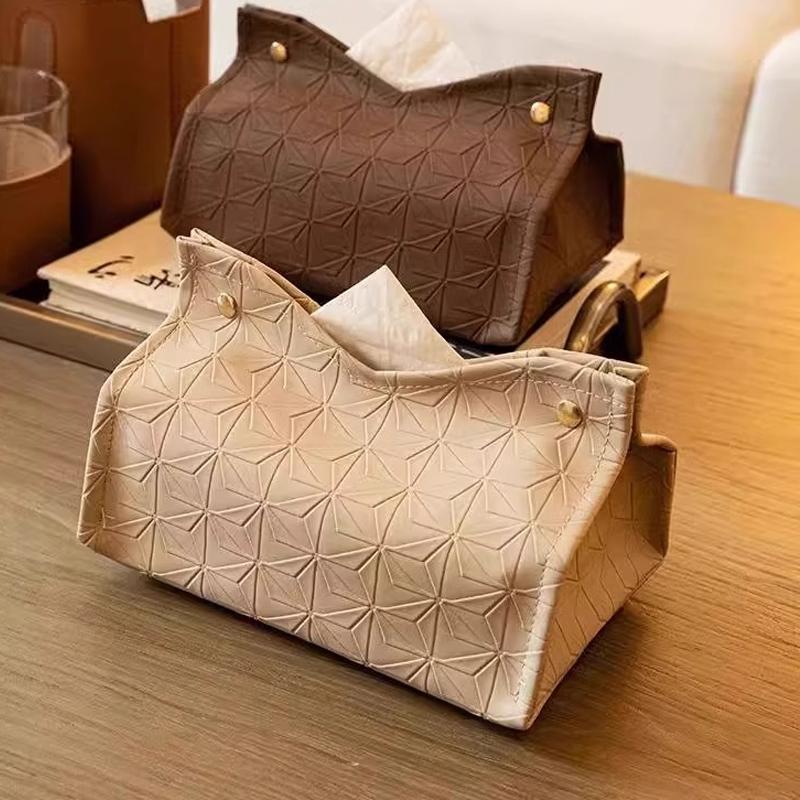 桌面pu几何图案家用纸巾收纳盒