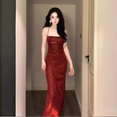 小可wiwi圣诞节战袍闪闪性感露背连衣裙女气质派对宴会晚会礼服裙