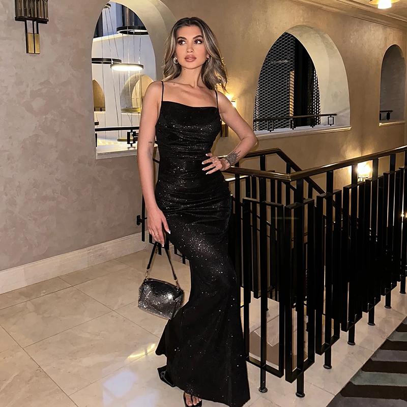 小可wiwi性感闪闪高端气质吊带连衣裙成人礼晚宴年会走秀晚礼服裙