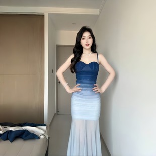 小可wiwi绝美气质抹胸连衣裙女2025新款 渐变色生日宴会晚礼服裙子