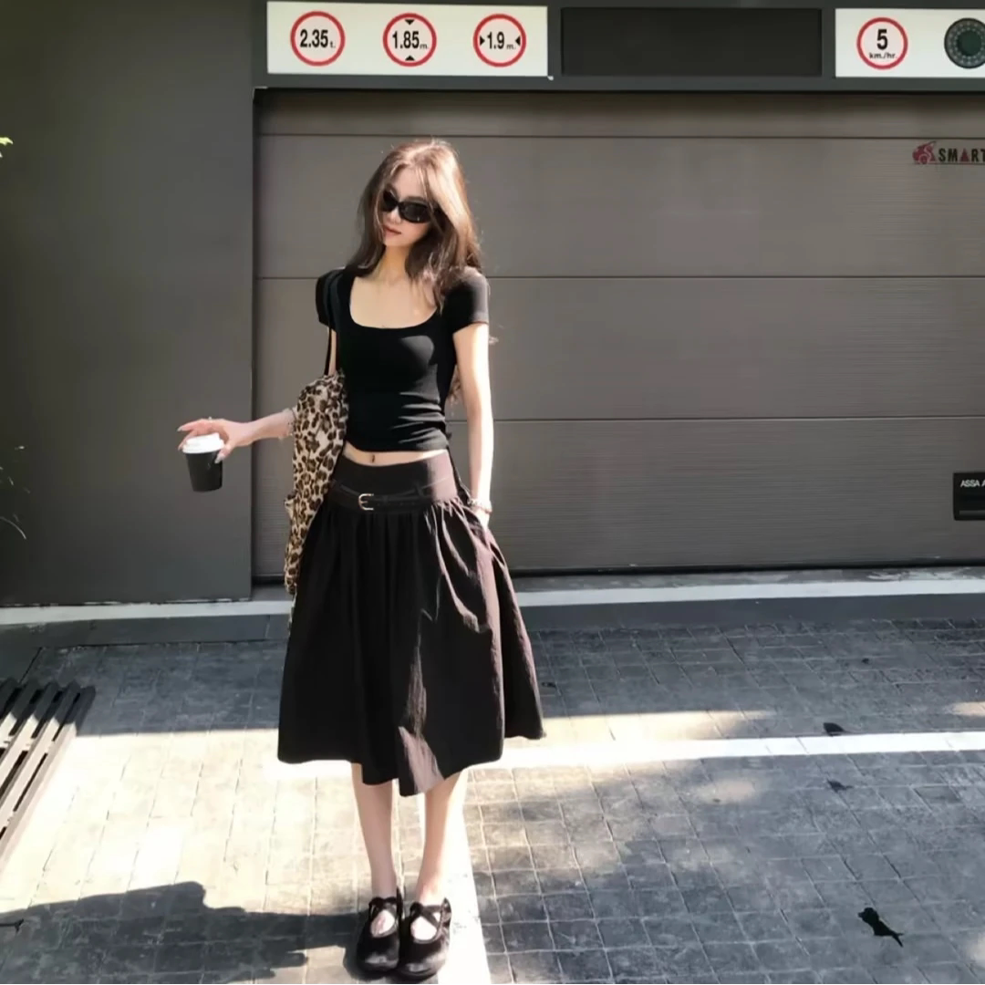纯欲背影蕾丝大U领露背T恤T套装