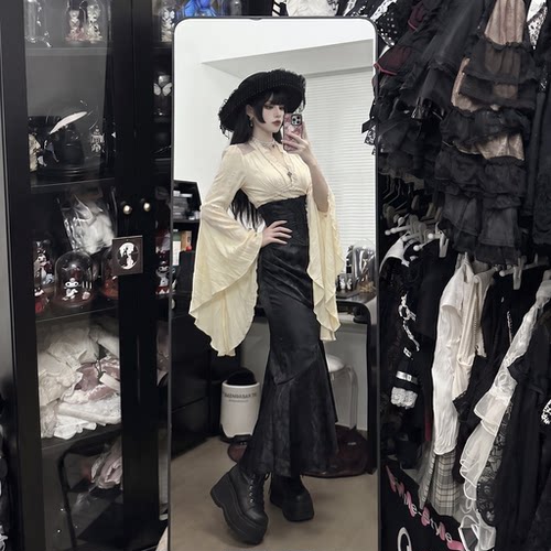 万圣节暗黑哥特宫廷风蕾丝拼接礼服裙女巫cosplay服穿搭连衣裙女