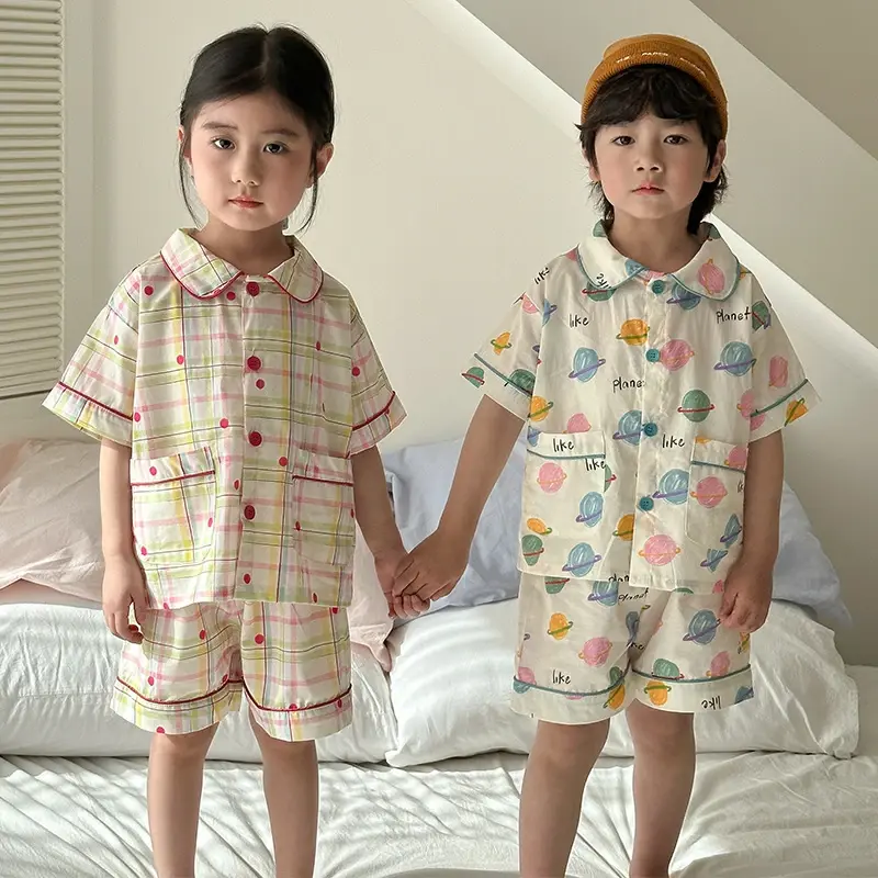 儿童睡衣夏季薄款2025新款男童纯棉a类宝宝短袖裤套装女童家居服