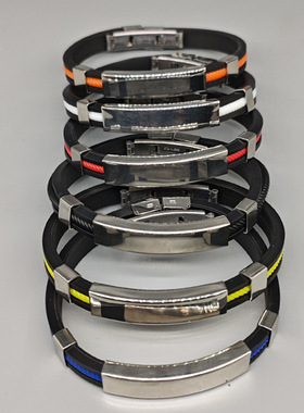 不锈钢硅胶手环素圈欧美网红简约黑男手镯个性男创意手链细窄小众