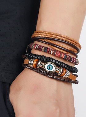 栗色眼睛手链四件套装网红轻奢ins民族风文艺创意手串潮流学生男