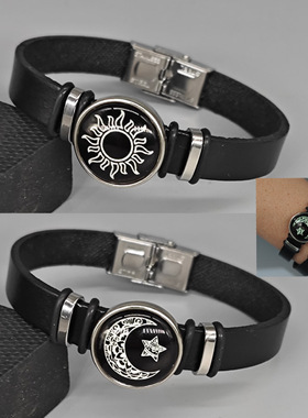 日月恋人情侣皮革夜光手链爆品太阳月亮手男百搭情侣小众