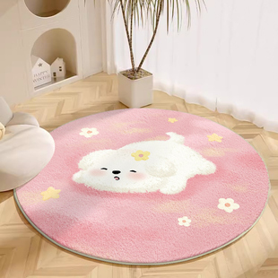 圆形地毯客厅加厚仿羊绒地垫床边毯卡通可爱卧室儿童房耐脏脚垫子