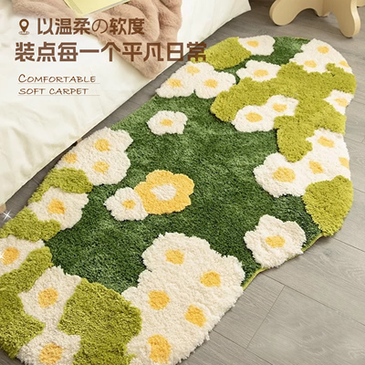 簇绒地毯防滑加厚客厅地毯女孩卧室床边毯长植绒苔藓花卉毛绒地垫