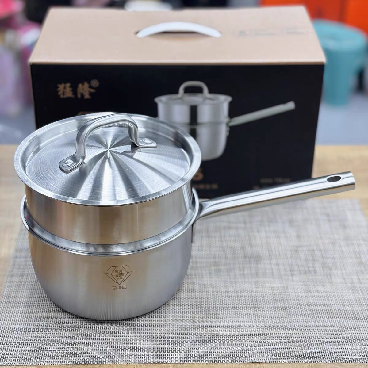 猛隆316不锈钢奶锅家用加厚健康无涂层宝宝辅食锅单柄煮奶锅18cm