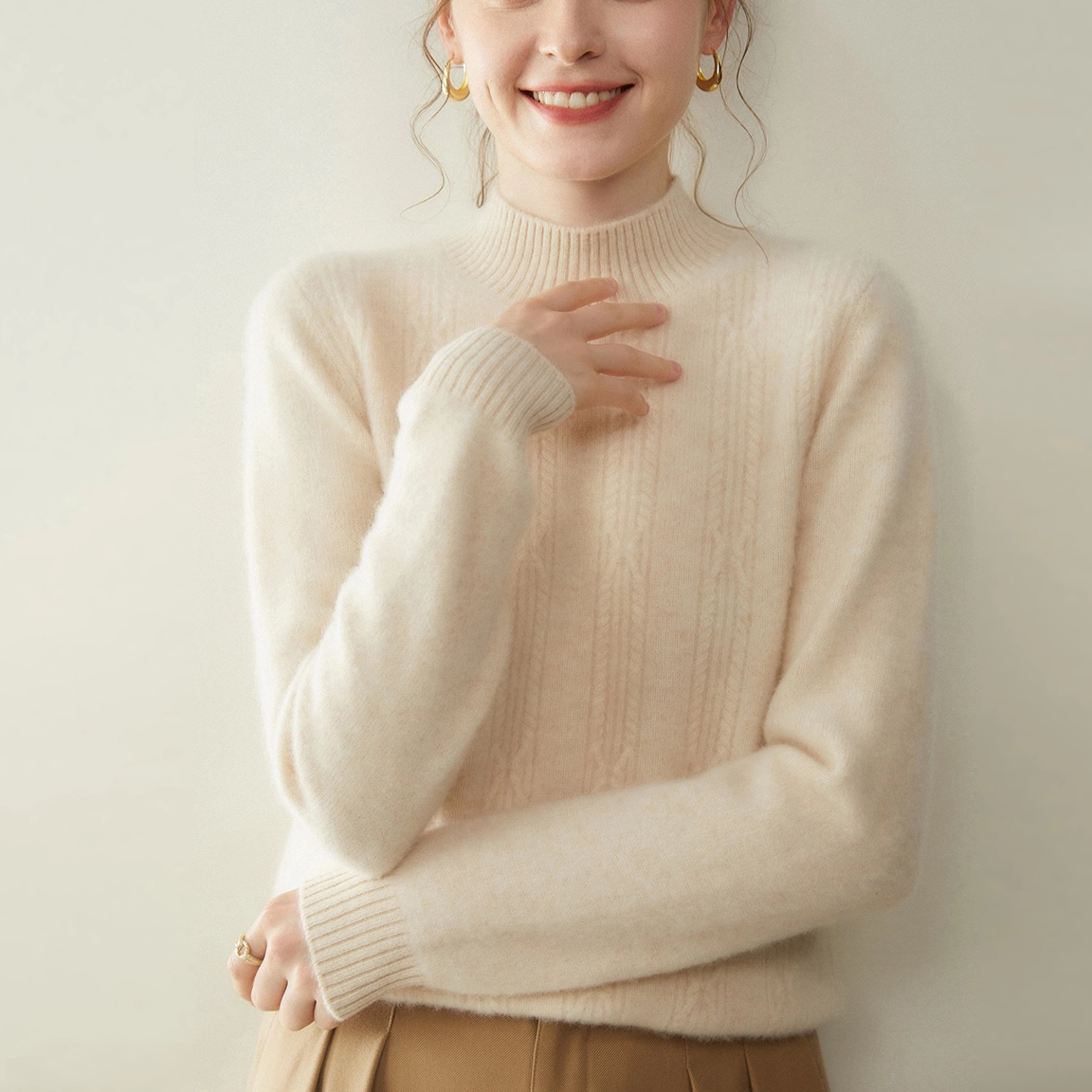 2026新款加厚羊绒衫女半高领羊毛打底衫秋冬宽松纯色毛衣针织衫女