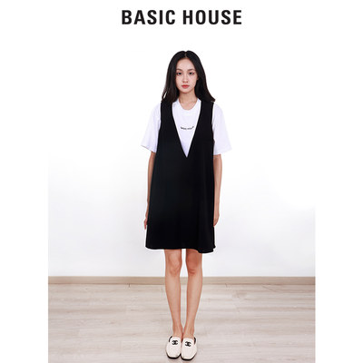 Basic House/百家好2022夏季新款连衣裙显瘦大码黑色B0082B50372