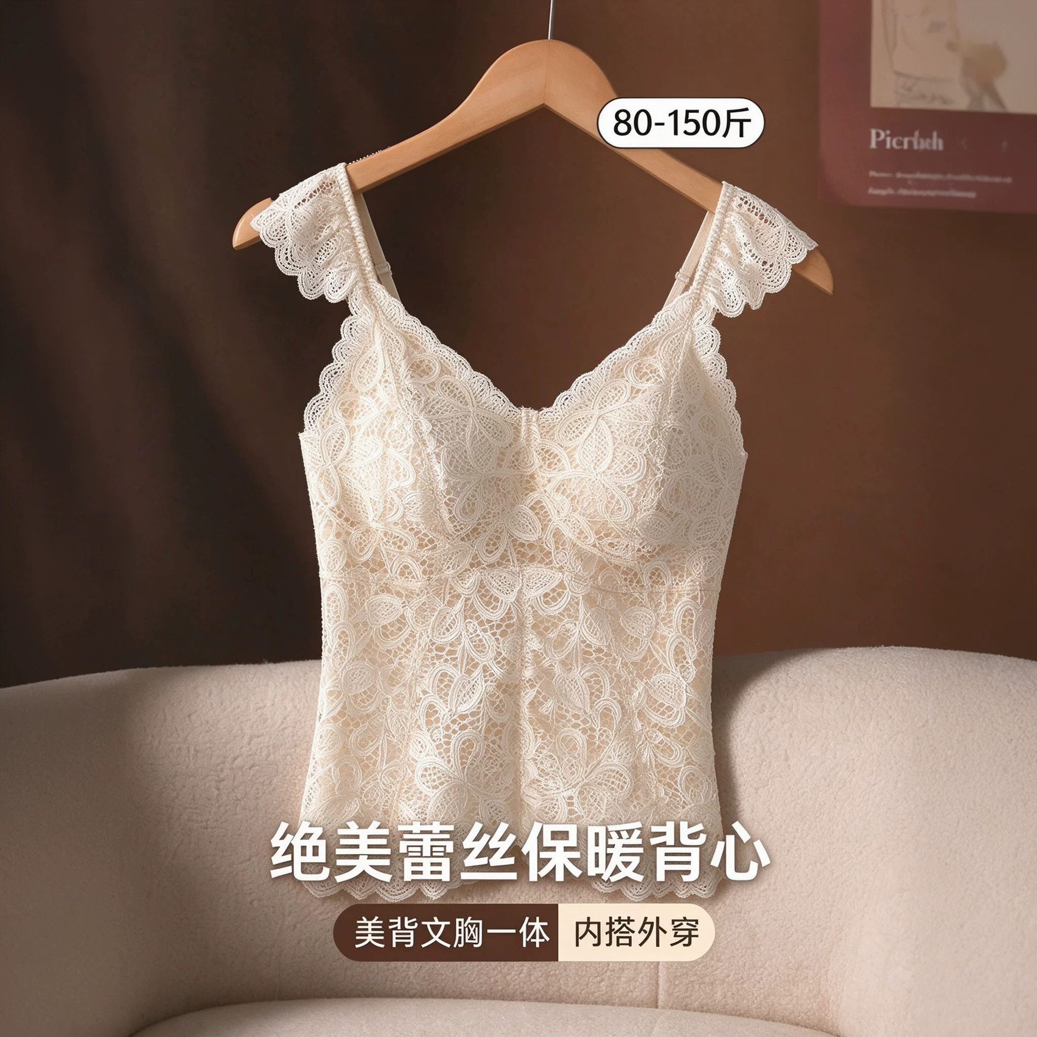 性感蕾丝吊带保暖背心女士带胸垫一体式内衣冬季加绒防寒2026新款