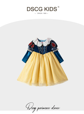DSCG女童白雪公主裙2025秋冬新款加绒加厚正版迪士尼儿童生日礼服