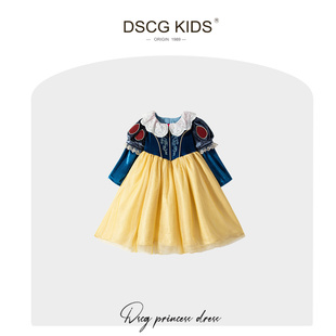 DSCG女童白雪公主裙2025秋冬新款加绒加厚正版迪士尼儿童生日礼服