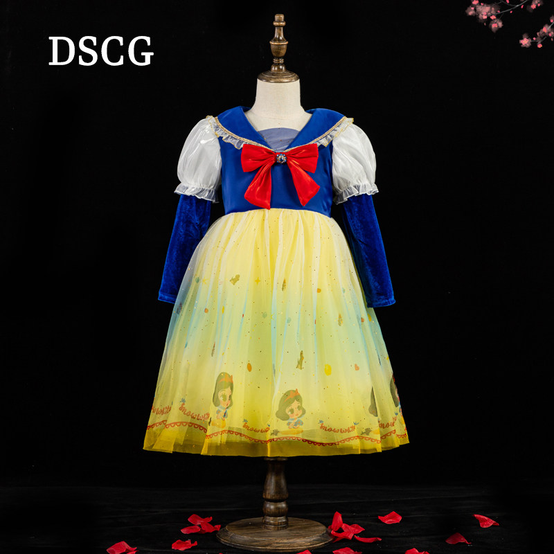 DSCG白雪公主裙女童春秋新款正版迪士尼儿童服装生日礼服网纱裙子