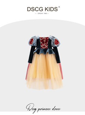 DSCG白雪公主裙女童秋冬加绒加厚正版迪士尼儿童生日礼服网纱裙子