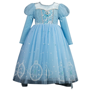 艾莎公主裙春秋女童冰雪爱莎礼服在逃迪士尼会发光儿童加绒连衣裙