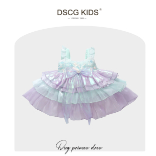 品牌女童美人鱼公主裙夏装富家千金感儿童生日礼服洛丽塔蓬蓬裙子