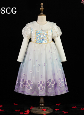 冰雪奇缘爱莎公主裙女童秋装elsa白色儿童艾莎生日礼服连衣裙子