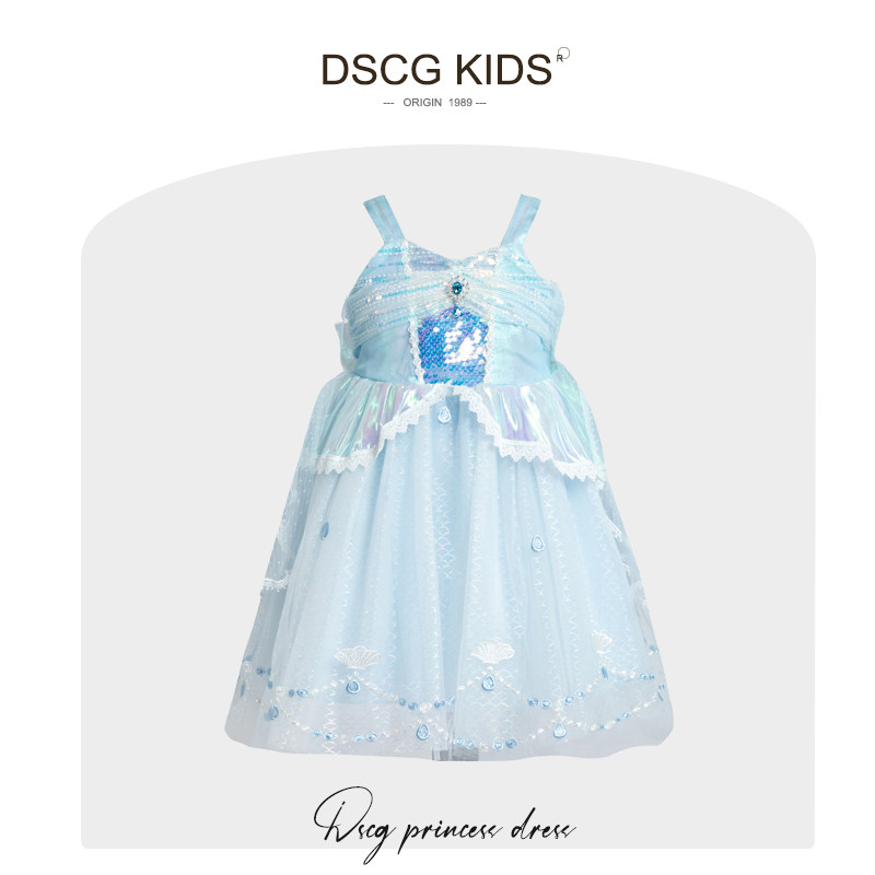 2024夏季新款女童艾莎公主裙正版迪士尼冰雪奇缘儿童爱莎礼服裙子