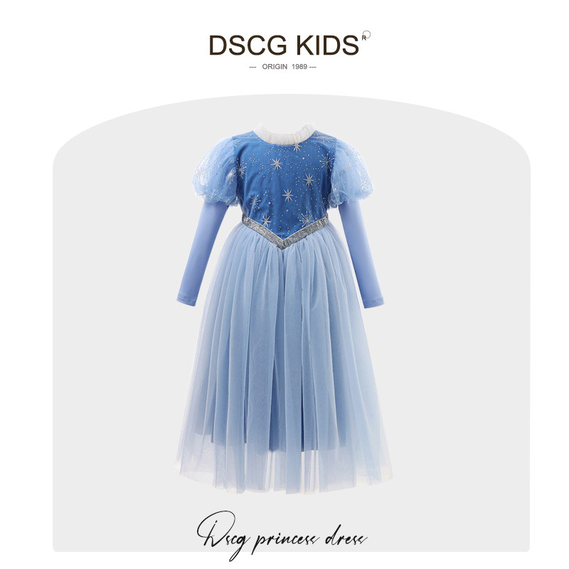 艾莎公主裙春秋女童冰雪奇缘爱莎正版迪士尼宝宝儿童生日网纱裙子