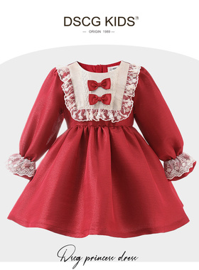 洛丽塔公主裙女童春秋2025新款长袖红色高级感儿童生日蓬蓬裙子