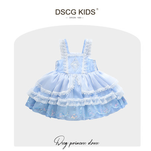 原创冰雪奇缘爱莎公主裙夏装高档洋气儿童富家千金感艾莎生日裙子