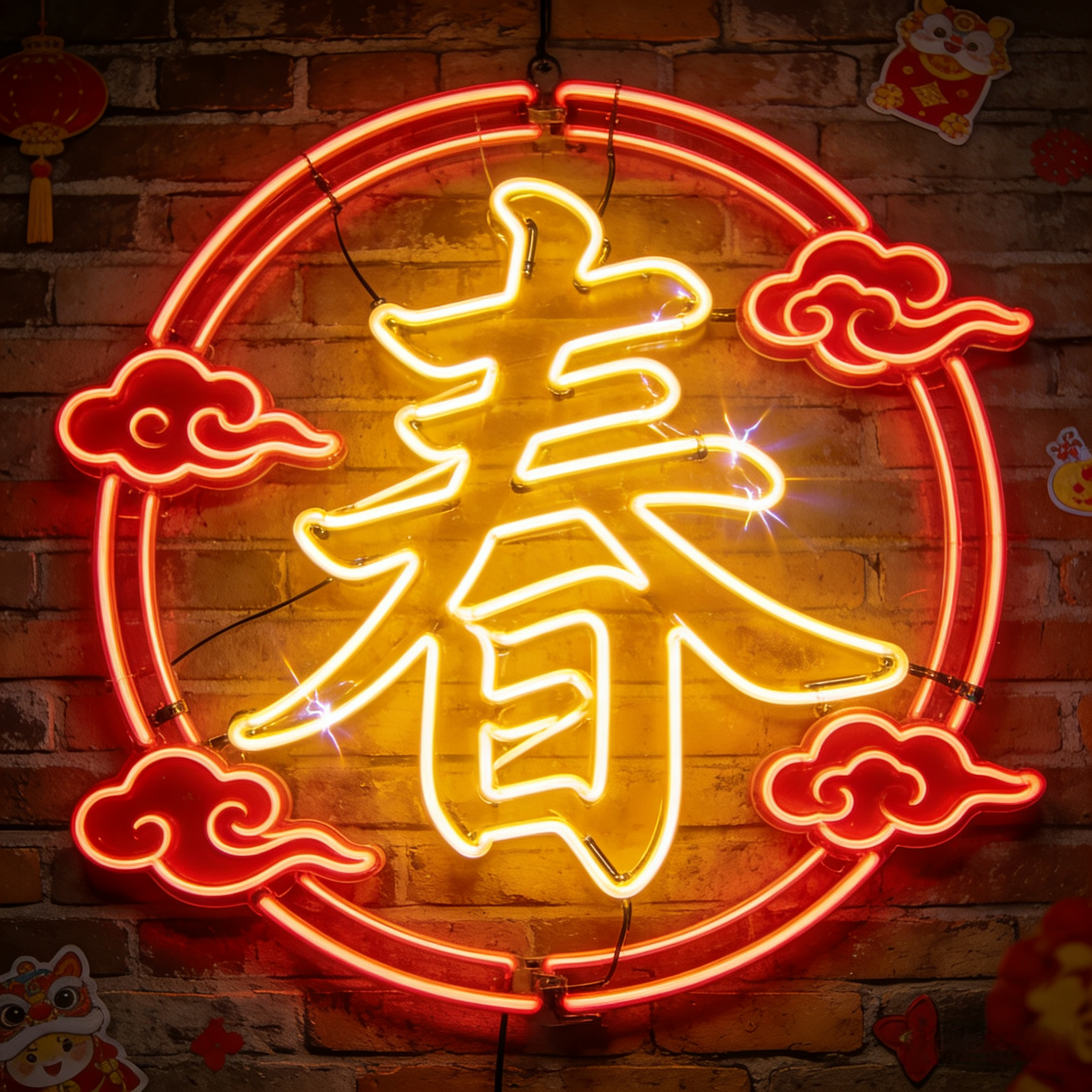 新年中式春字福字霓虹灯装饰灯牌