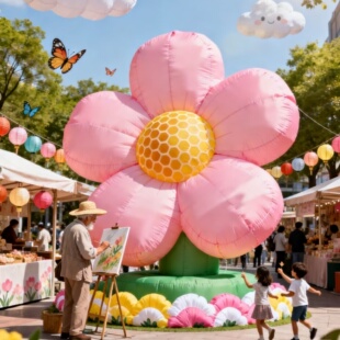 春季郊游粉色大花朵气模美陈商场公园装饰景区户外氛围拍照打卡