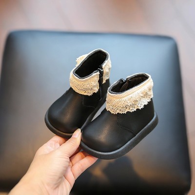 真皮女童宝宝短靴软底防滑皮靴子