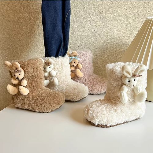奶白小兔毛毛靴女童软底保暖棉靴