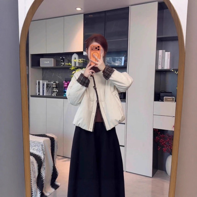 冬天爆款设计感格子拼接棉服短外套女装2025秋冬时尚休闲显瘦