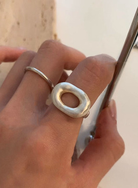 几何镂空不规则戒指女个性时尚夸张设计感S925镀银开口指环食指戒