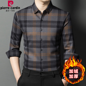 加绒加厚羊毛衬衫 男长袖 新款 皮尔卡丹冬季 中年男式 格子保暖衬衣