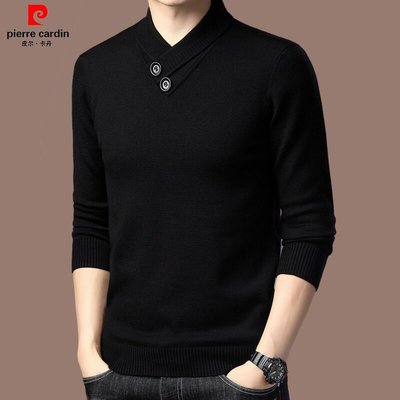 皮尔卡丹新款100%纯羊毛衫男款秋冬季v领潮流针织打底衫男士毛衣